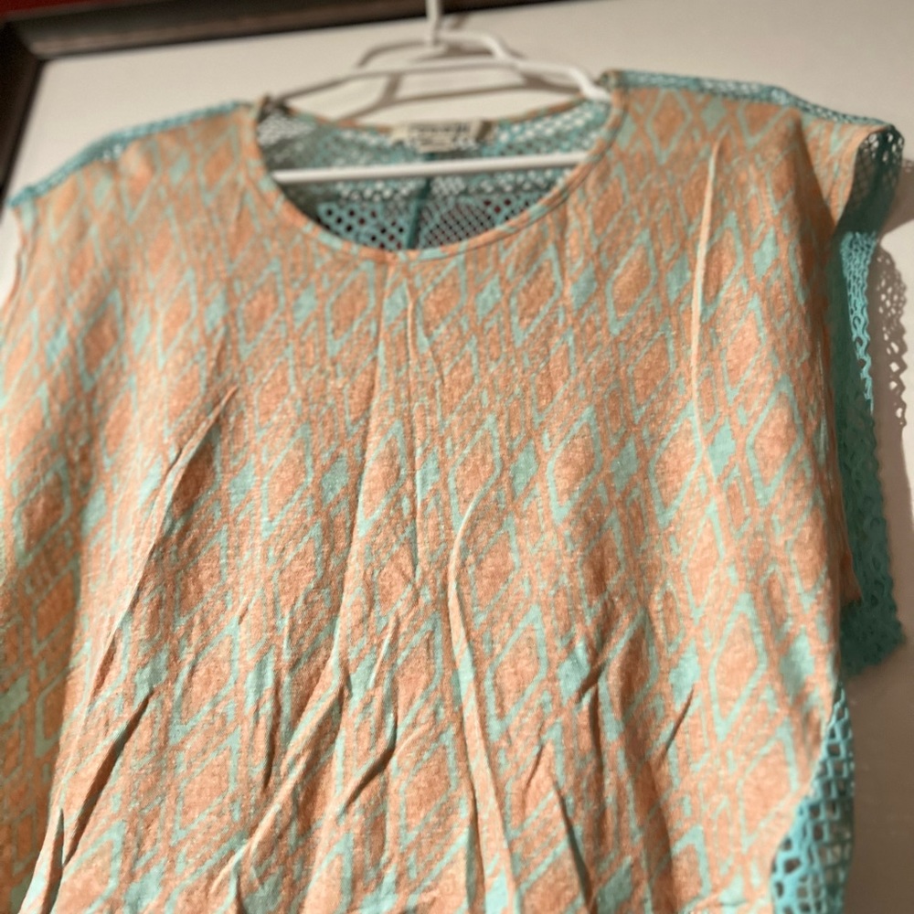 Fish Net Coral Teal Crop Top